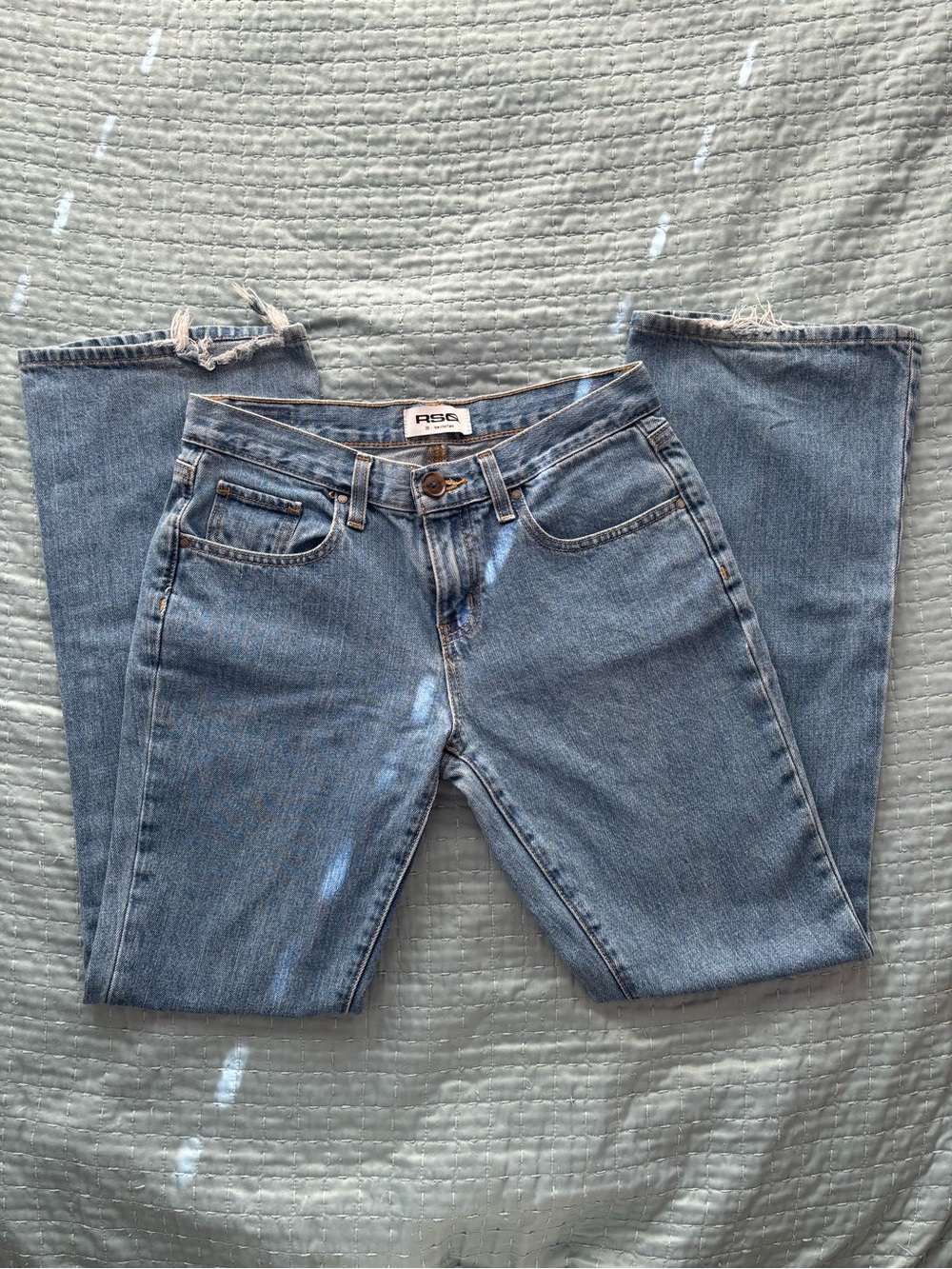 RSQ Vintage Light Blue Flare Jeans with Raw Hem